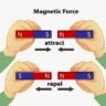 Two pairs of hands holding bar magnets, demonstrating the magnetic forces of attraction (opposite poles) and repulsion (like poles).
