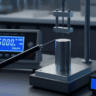 Precise experimental setup for measuring magnet strength, including a Gaussmeter and a pull force tester.